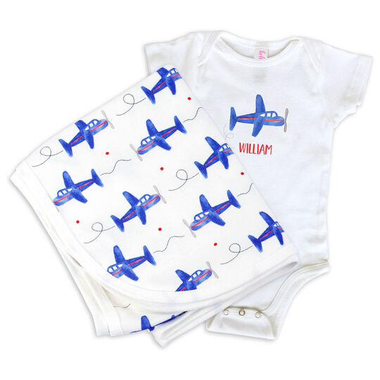 Airplane Onesie and Baby Blanket Set
